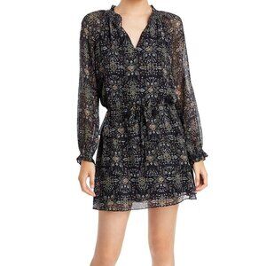 Paige Calla 100% Silk Paisley Sheer Long Sleeve Mini Dress Black Multicolor XS